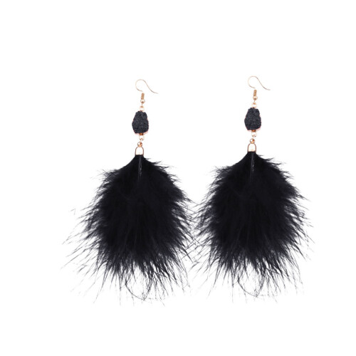 1 Pair Long Earrings Plush Earrings Black 1