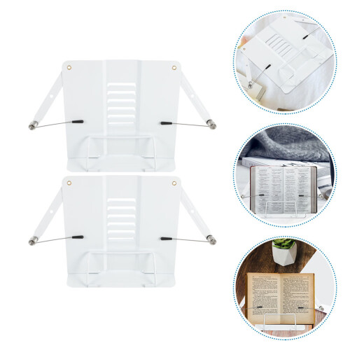 2Pcs White Iron Reading Racks Durable Desktop Book Holders 2