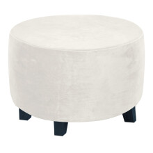 Footstool Cover Stretch Ottoman Cover X-Large Gray Soft Velvet Washable Removable Round Slipcover for Storage Stool