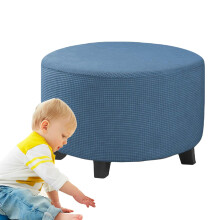 Footstool Cover - X-Large Round Thick Fabric Ottoman Protector, Stretch Slipcover for Blue Folding Stools and Footrests