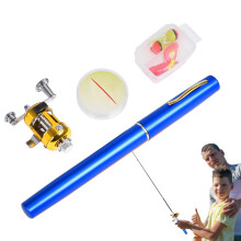 Angelrute Stift mit Rolle - Tragbare Angelrute Kombination für Urlaub, Geburtstage, Blau, Klein, Leicht und Handlich