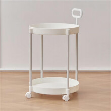 Round Side Table with 2 Levels, Small Coffee Table, White Nightstand for Living Room, Bedroom, Outdoor Use, 40x55cm