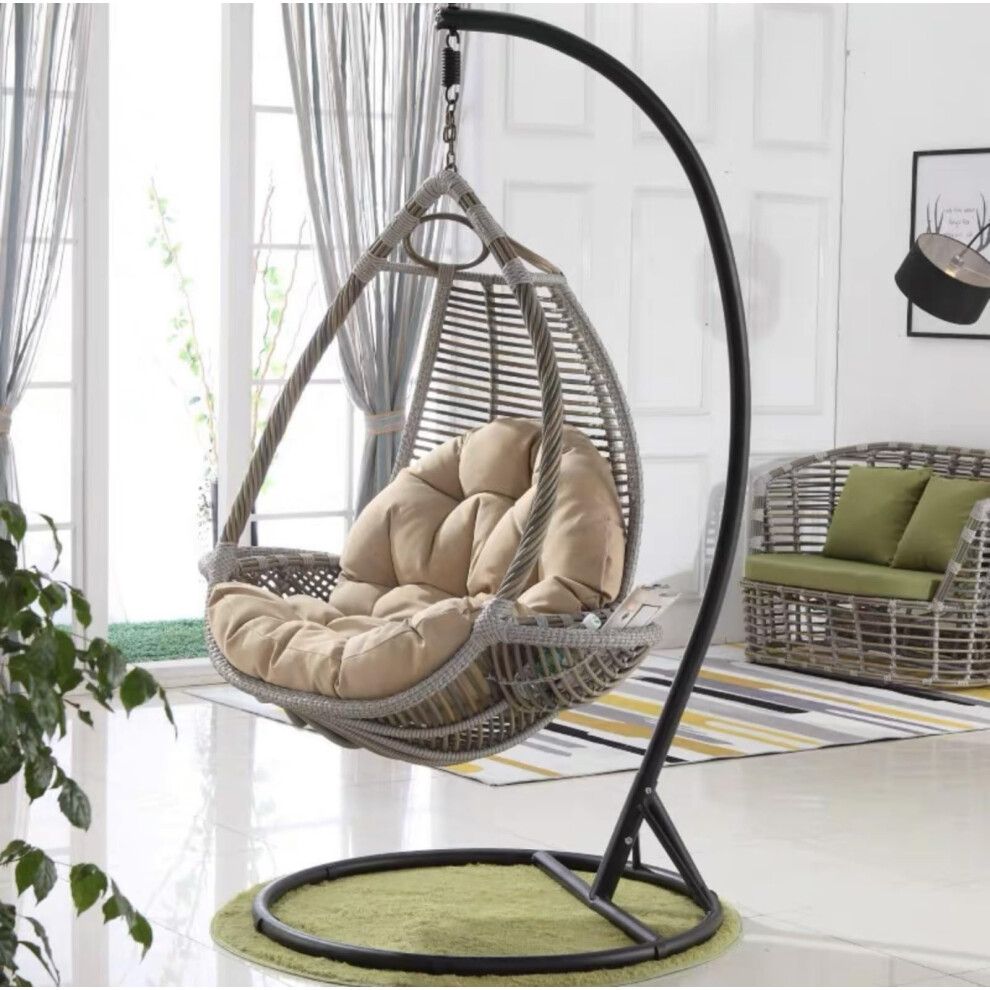 Hanging Egg Chair Swing Pad Large Thick Washable Cushion for Indoor Outdoor Use Khaki 120x80cm