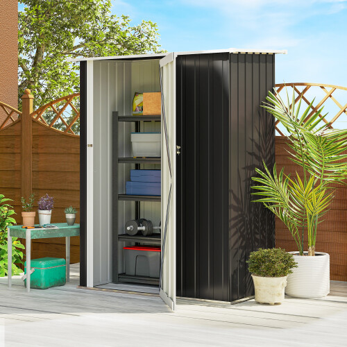 Outsunny Outdoor Storage Shed Steel Garden Shed w/ Lockable Door Dark Grey