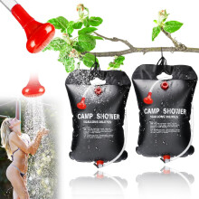 Pack of 2 Solar Shower Bags 20L Portable Camping Shower Bag with Shower Head Hose Rope Black for Outdoor Hiking