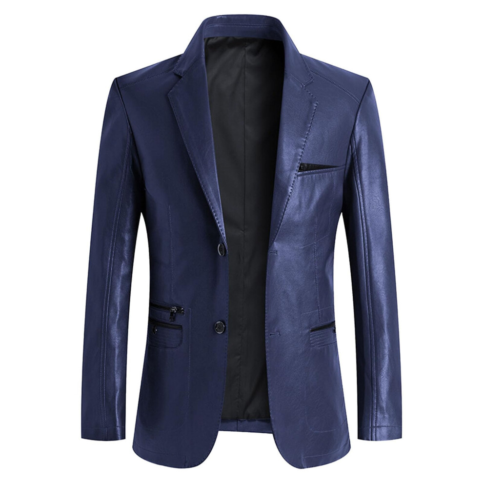 Leather Blazer Men's Suit Jacket Pu Faux Leather Biker Coat 5XL Motorcycle Jacket Lapel Tops In S01 Blue 6947110267920