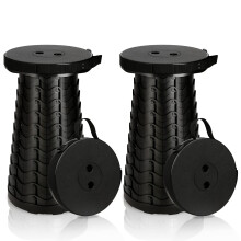 Portable Folding Stool Set, Adjustable Height 6-44 cm, 150 kg Load Capacity, Lightweight Telescopic Camping Stools, Black