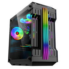 (White) RGB Light Bar Computer Case Tempered Glass Panels ATX Gaming Water Cooling PC Case E-Sports Online Cafe Desktop Game Supplies