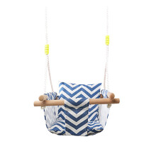 (Blue) Kid Hanging Swing Seat Secure Canvas Hammock Chair Toddler Toy with Cushion Indoor Outdoor