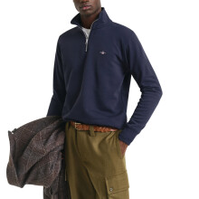 (Evening Blue, M) GANT Mens Sweatshirt Embroidered Shield Half Zip Pullover Winter Jumper Black