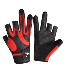 Fishing Sun Gloves, Waterproof 3-Finger Fishing Gloves for Men and Women, Quick-Dry, Black and Red, Lightweight Material