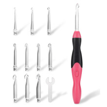 (Red) 11 In 1 USB LED Light Knitted Crochet Kit DIY Weaving Tool Kits Sweater Sewing Accessories DIY LED Flash Kit