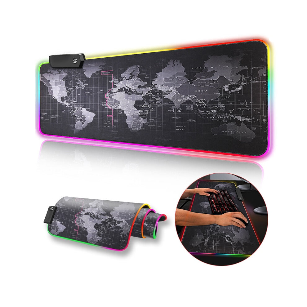 (Rgb World Map, 40X90 Cm) Rgb Led Backlit Gaming Mouse Keyboard Pad 3654657716752