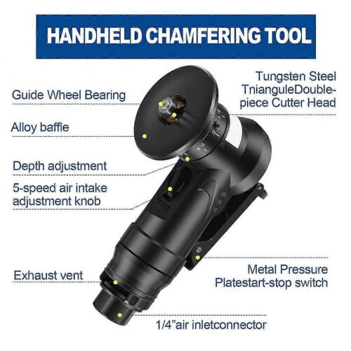 Pneumatic Chamfering Tool, 45 Degree Metal Deburring Trimming Chamfering Machine,Chamfering Machine Arc Edge Beveler Kit 2