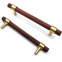 Set of 6 Brass Cabinet Handle Walnut Furniture Handle-Door Handle Furniture Handle for Cabinet Drawer Hole Center Distance 128mm (128mm, Walnut)