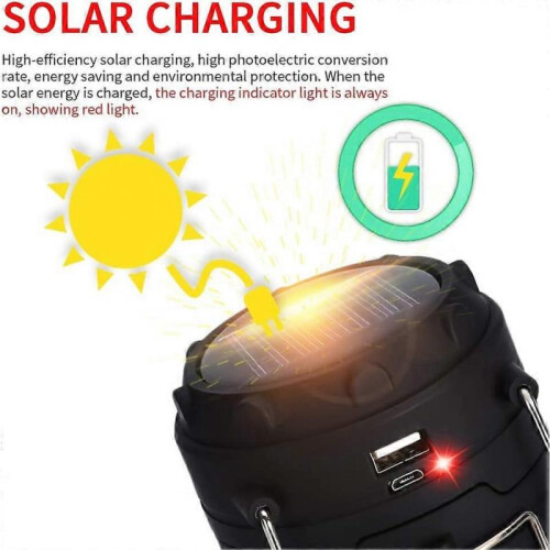LED Solar Camping Lantern Flashlights -USB Rechargeable,2 Power Modes 2