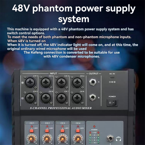 8-kanals lydmixer stereo til optagelse af DJ-lyd EU-stik sort 2