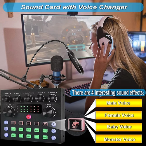 V8S Live Sound Card Podcast Equipment Bundle,with Microphone Set 2