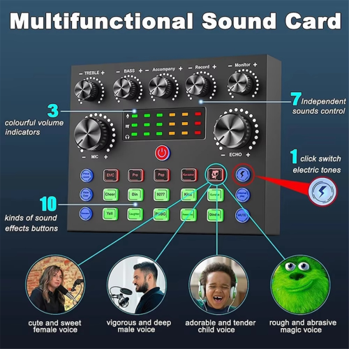 V8S Live Sound Card Podcast Equipment Bundle,with Microphone Set 1