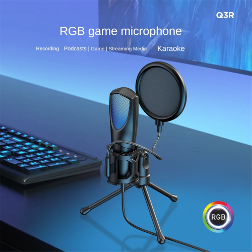 Microfon condensator USB pentru desktop, microfon de gaming RGB 1