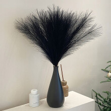 (Black) Pampas Grass Faux Pompas Velvety Artificial Fake Flower Gothic Suitable For Festival Wedding Birthday Partyation Contemporary Interior