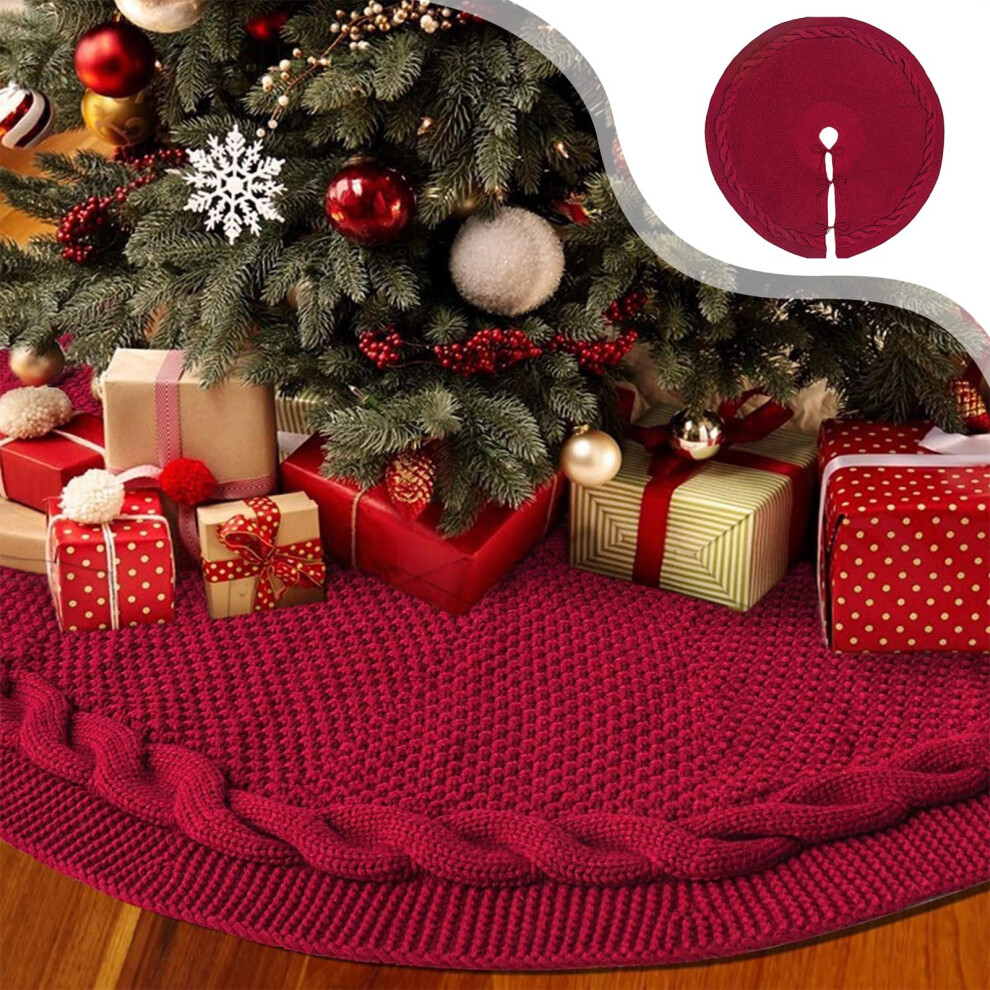 (Red) Seasonals Decorative  Knitted Christmas Tree Skirt Christmas Decoration Tree Skirt Sleigh Christmas Tree Bottom Decoration Apron Gifts Oversize-image-OPC-PJTFMT8-NEW