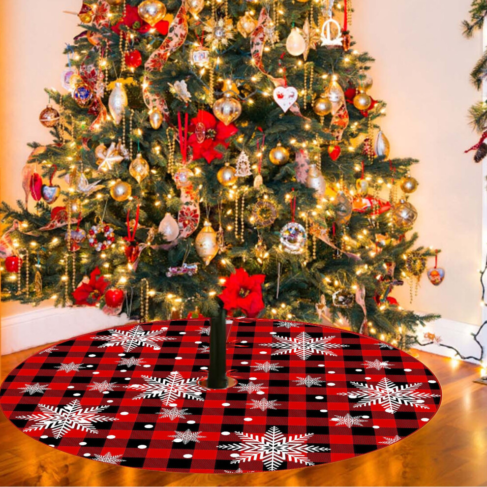 (Multicolor) Christmas Tree Skirt 36 Inches Winter Snowflake Tree Skirts Red Xmas Halloween Holiday Tree Ornaments Reindeer Tree Skirt Soft Christmas-image-OPC-PJTFMXR-NEW