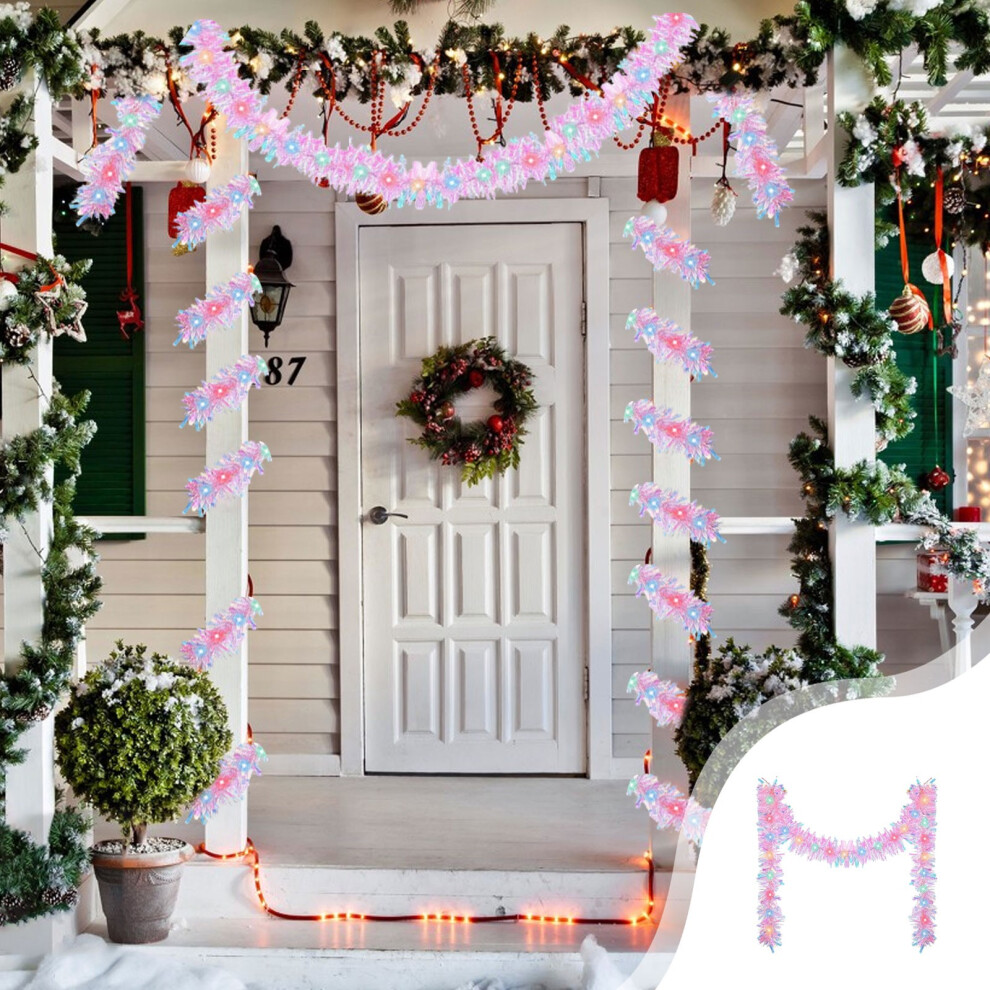 (Pink) Christmas Encrypted Decorative Rattan And Colourful Light Up Door Window Arrangement Staircase Handrail Christmas Tree Decorations-image-OPC-PJTFN66-NEW
