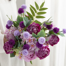 (Purple) Bundles Artificial Flowers For Outdoors Faux Silk Plants Artificial For Indoor Garden Porch Window Hanging Planter Office Table Home