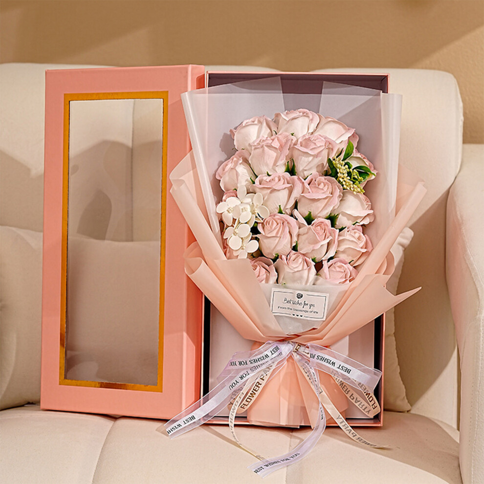 (Pink) 18 Rose Soap Bouquet Everlasting Bouquet Gift Box Valentine's Day Gift Suitable For Wife Mother's Valentine's Day Mother's Day Anniversary Birt-image-OPC-PJTFPNS-NEW