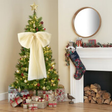 (Beige) Christmas Decorations Snow Bow Christmas Tree Decorations Hanging Window Beauty Scene Layout