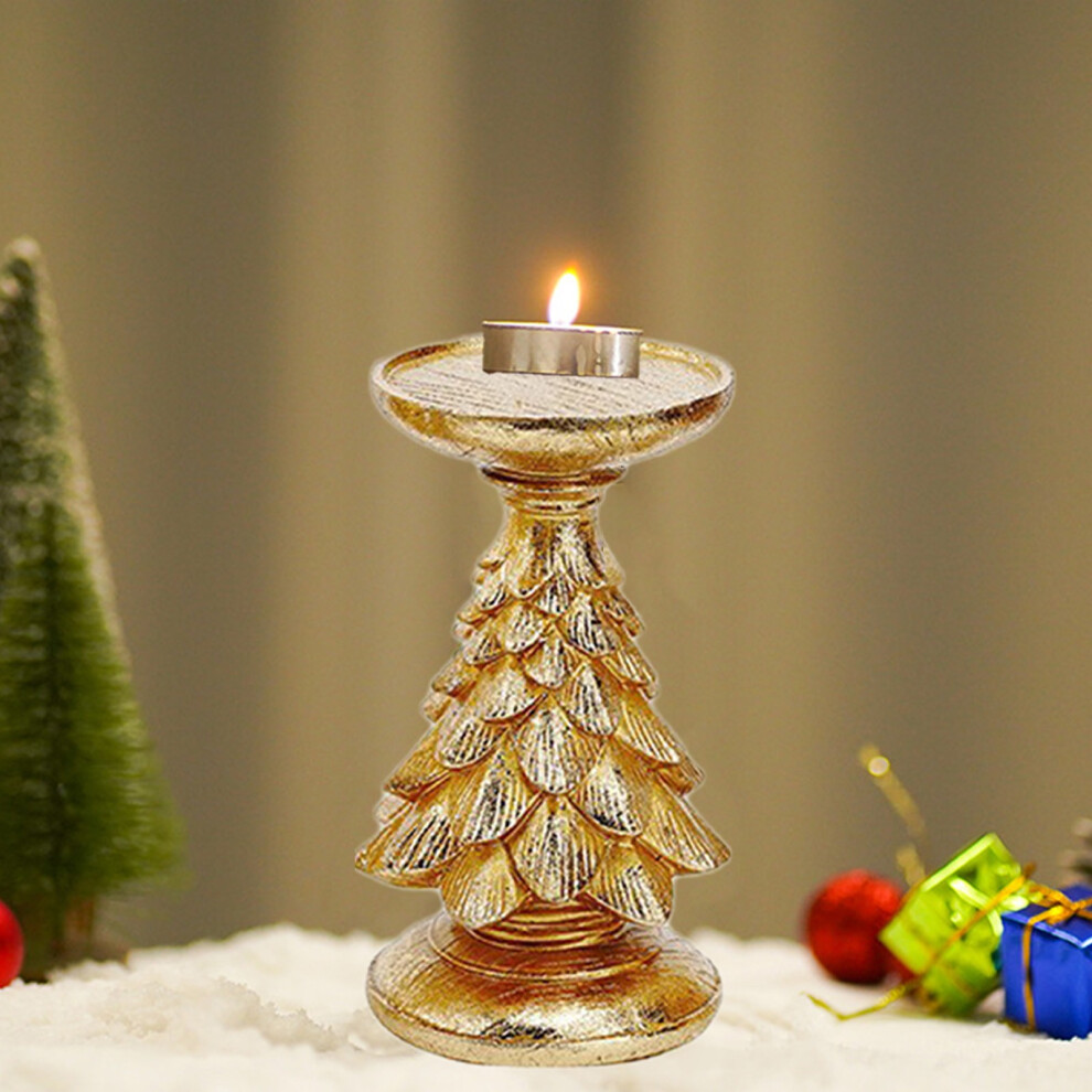 (Gold) Wood Like Christmas Tree Candlestick Base European Resin Creatives Tabletop Centerpiece Eco Amicable Handcrafted Candle Stand Festive Home Orna-image-OPC-PJTFSQ2-NEW