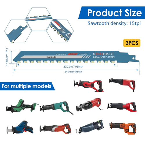 3Pcs 10 Inch Masonry Reciprocating Saw Blade 1