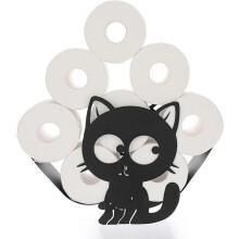 Toilet Roll Holder Metal Paper Holder Kitten Shaped Paper Storage for Bathroom (Black)