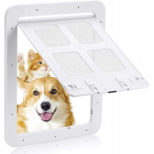 Cat flap 30x35 cm-4-way closure-Mosquito net suitbale with circumference of less than 60 cm(White Large)