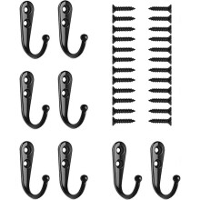 Coat Hooks, 8Pcs Wall Hooks for Hanging Towel Heavy Duty, Metal Coat Hooks Wall Mounted with 24 Screws, Single Robe Hooks Screw in Hanger for Bathroom