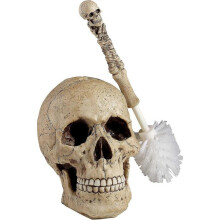 Skeleton Gothic Toilet Bowl Brush Set,38cm, Polyresin, Full Color Palette