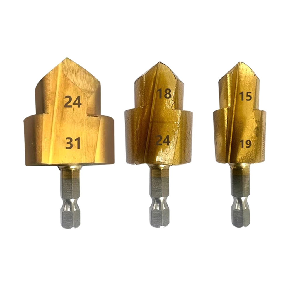 3Pcs Stepped Drill Bit, Hexagon Shank Water Pipe Connection Tool 4713813108493