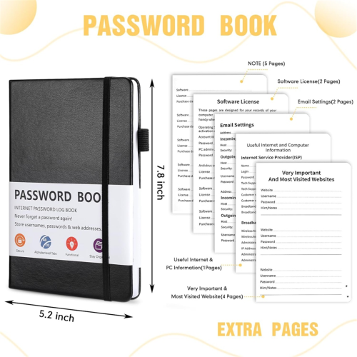 2 Pcs Password Book with Alphabetical Tabs, 7.8 x 5.2inch 2