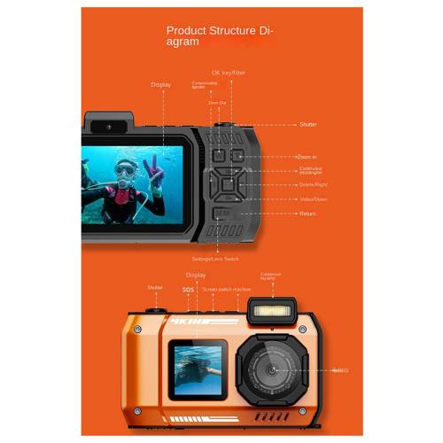 Waterproof Camera D50 Dual Screen Selfie HD IP68 Waterproof,A 2