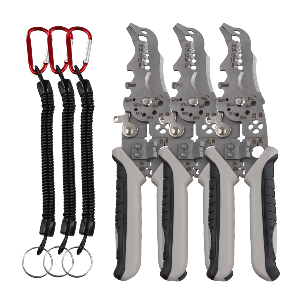 3Pcs Multifunctional Elbow Wire Stripping Pliers With Spring Keychain 4713387086678