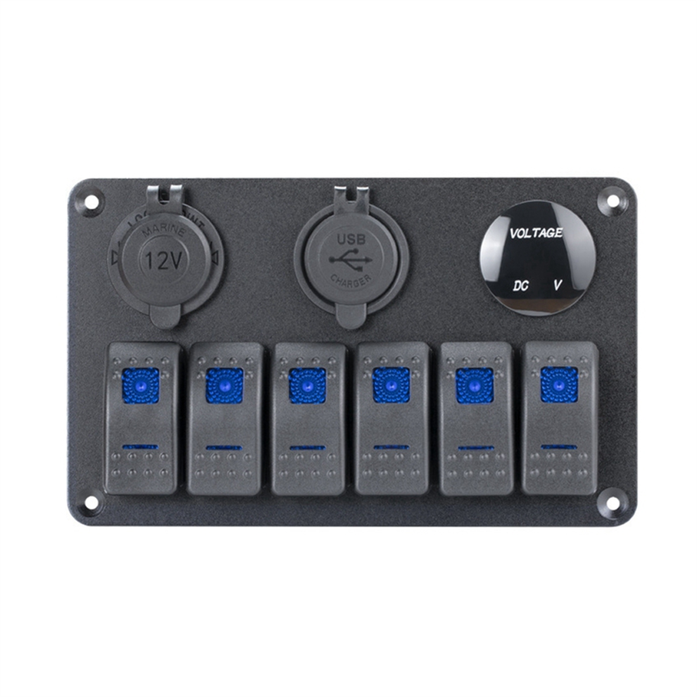 6 Gang Marine Rocker Switch Panel Waterproof 12 Volt 4713387002739