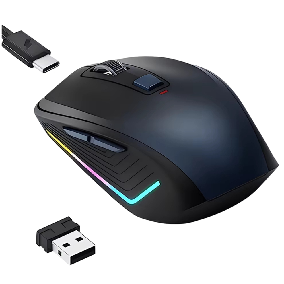 Black Wireless Mouse, Computer Mouse With Rgb Backlit,