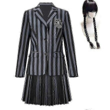 (With wig, female) Wednesday Addams Cosplay Costume Set Nevermore Academy School Uniform Halloween Carnival Party Costume For Adults Kids-r 2025