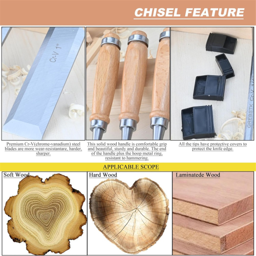 4pcs Wood Chisel Set with Cap, Beech High Impact Handle 2