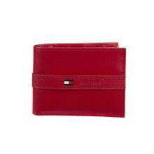 Tommy Hilfiger Heren Leren Wallet - Dun Casual Bifold met 6 Creditcardvakken en Verwijderbare ID Raam, Rood, Één maat