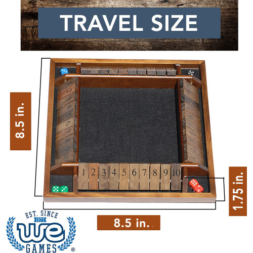 Jogo de Tabuleiro WE Games Shut The Box - Clássico para 4 Jogadores, Tamanho de Viagem de 8.5 polegadas 2
