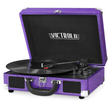 Giradischi Portatile Vintage 3 Velocità Bluetooth con Altoparlanti Integrati | Audio Aggiornato | Glitter Viola