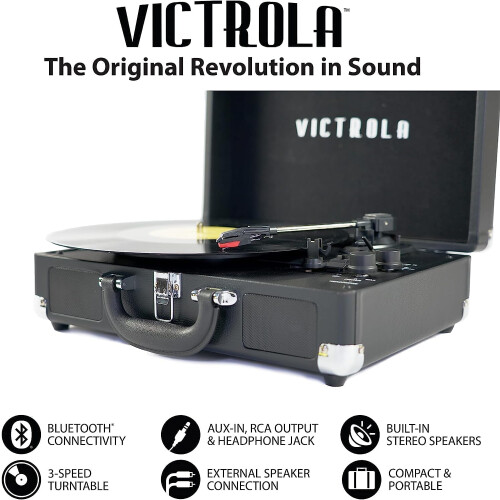 Victrola Victrola Vintage Bluetooth Φορητός Χειροποίητος Πικάπ 3 Ταχυτήτων με Ηχεία | Ροζ, Μοντέλο: VSC-550 2
