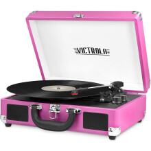 Giradischi Portatile Victrola Vintage Bluetooth 3 Velocità con Altoparlanti Integrati | Suono Audio Aggiornato | Rosa, Modello: VSC-550